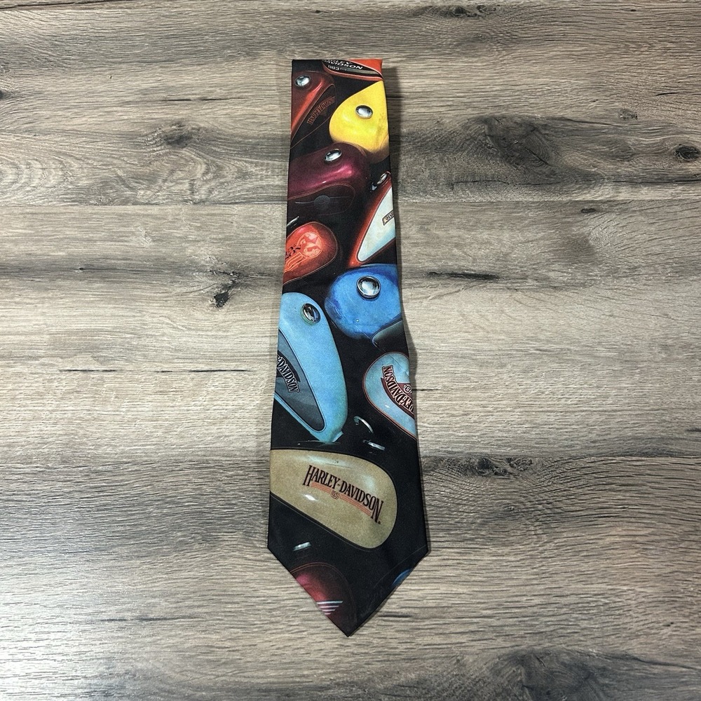Vintage Ralph Marlin - Harley Davidson Motorcycle Neck‎ Tie Custom Tanks 1994